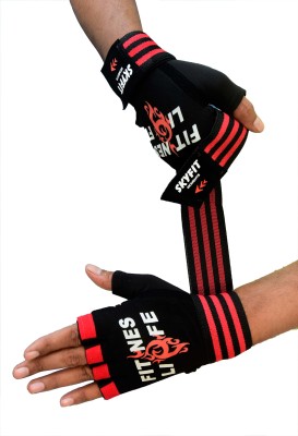 SKYFIT Super Strong Grip Gym Sports Gloves Gym & Fitness Gloves(Red, Black)