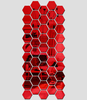 wall1ders 105 cm 50 Hexagon Red with 10 Butterflies (Each Piece Size 10.5 cm x 12.1 cm) Hexagon mirror wall stickers, Mirror stickers for wall, wall mirror stickers for Home & Offices. Self Adhesive Sticker(Pack of 1)