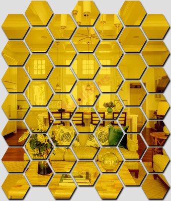 wall1ders 100 cm 49 Hexagon Golden with 10 Butterflies (Each Piece Size 10.5 cm x 12.1 cm) Hexagon mirror wall stickers, Mirror stickers for wall, wall mirror stickers for Home & Offices. Self Adhesive Sticker(Pack of 1)