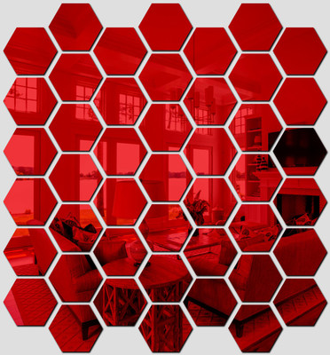 wall1ders 75 cm 45 Hexagon Red with 10 Butterflies Hexagon mirror wall stickers, Mirror stickers for wall, wall mirror stickers for Home & Offices. Self Adhesive Sticker(Pack of 1)