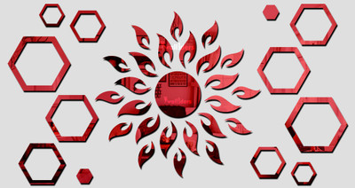 wall1ders 70 cm Sun Red With Hexagon Ring 2 Set Red (Sun Size 45 cm x 45 cm) Mirror stickers for wall, wall mirror stickers for Home & Offices. Self Adhesive Sticker(Pack of 1)