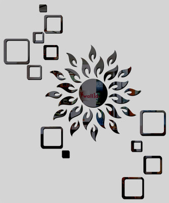 one store 60 cm Sun With 12 Square Black,, mirror stickers for wall Self Adhesive Sticker(Pack of 1)