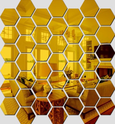 one store 90 cm 40 Hexagon Golden, hexagon mirror wall stickers Self Adhesive Sticker(Pack of 1)