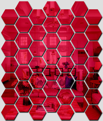 wall1ders 100 cm 49 Hexagon Red with 10 Butterflies (Each Piece Size 10.5 cm x 12.1 cm) Hexagon mirror wall stickers, Mirror stickers for wall, wall mirror stickers for Home & Offices. Self Adhesive Sticker(Pack of 1)