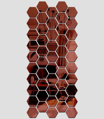 wall1ders 105 cm 50 Hexagon Brown with 10 Butterflies (Each Piece Size 10.5 cm x 12.1 cm) Hexagon mirror wall stickers, Mirror stickers for wall, wall mirror stickers for Home & Offices. Self Adhesive Sticker(Pack of 1)