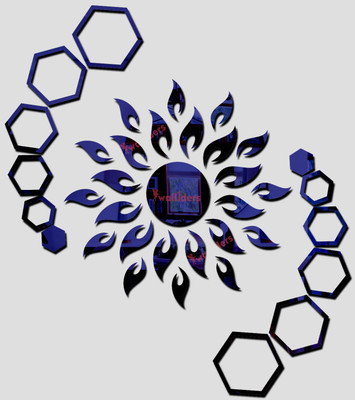 wall1ders 70 cm Sun Blue With Hexagon Ring 2 Set Mirror stickers for wall, wall mirror stickers for Home & Offices. Self Adhesive Sticker(Pack of 1)