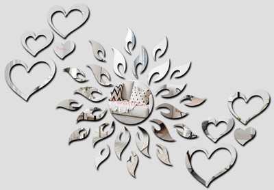 wall1ders 70 cm Sun Silver With LOVE HEART Silver 2 Set (Sun Size 45 cm x 45 cm) Mirror stickers for wall, wall mirror stickers for Home & Offices. Self Adhesive Sticker(Pack of 1)