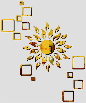 wall1ders 70 cm Sun Golden With 12 Square Mirror stickers for wall, wall mirror stickers for Home & Offices. Self Adhesive Sticker(Pack of 1)