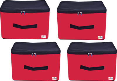 wini krafts Nylon Large Size Underbed Storage Bag (38.1x25.4x35.5 cm) - Rectangular Red Black Pack of 4(Red, Black)