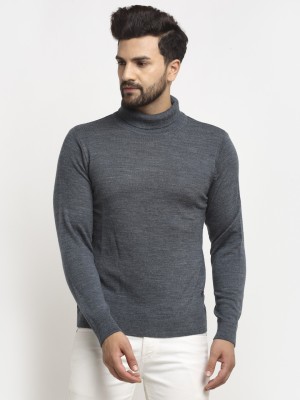 Club York Solid Turtle Neck Casual Men Blue Sweater