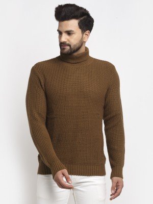 Club York Self Design High Neck Casual Men Brown Sweater