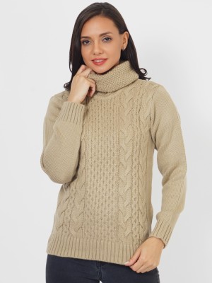 Joe Hazel Self Design Cowl Neck Casual Women Beige Sweater