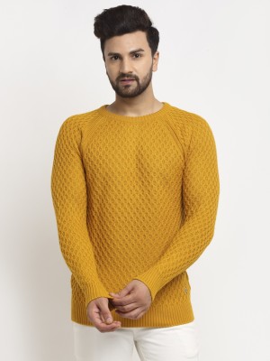 Club York Solid Round Neck Casual Men Yellow Sweater