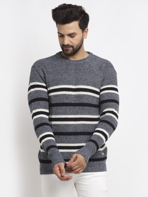 Club York Striped Round Neck Casual Men Blue Sweater