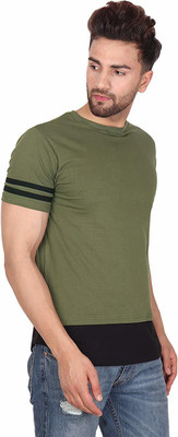 Kore Cloting Point Striped Men Round Neck Green T-Shirt