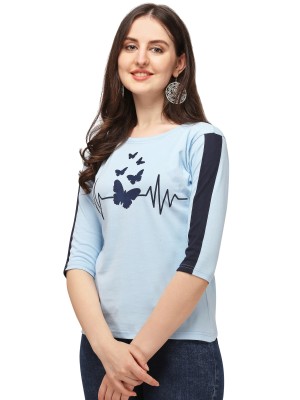 Leriya Fashion Casual Self Design Women Light Blue Top