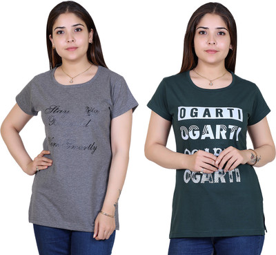 Ogarti Typography Women Round Neck Grey T-Shirt