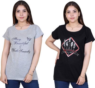 Ogarti Printed Women Round Neck Multicolor T-Shirt