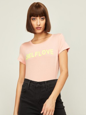 Fame Forever by Lifestyle Printed Women Round Neck Pink T-Shirt