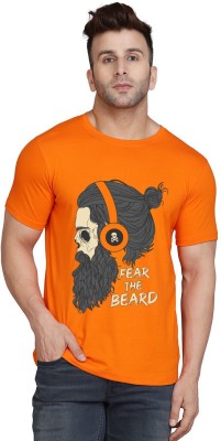 Cryptic Graphic Print Men Round Neck Orange T-Shirt