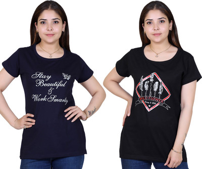 Ogarti Printed Women Round Neck Black T-Shirt