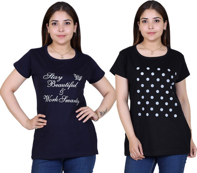 Ogarti Typography Women Round Neck Black T-Shirt