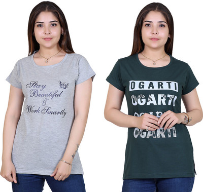 Ogarti Printed Women Round Neck Grey T-Shirt