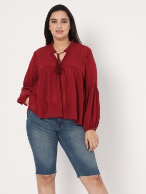 Vero Moda Curve Casual Self Design Women Red Top