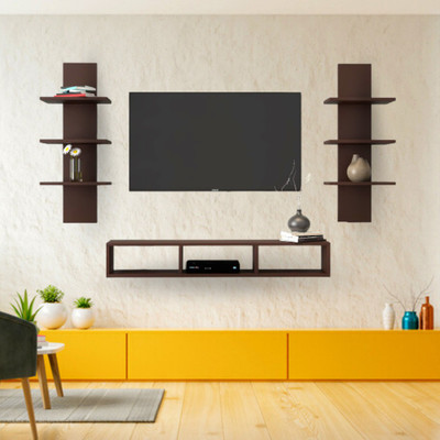 plantzy Wooden TV Entertainment Unit with 2 Wall Shelf/Wall Set Top Box Shelf Stand/TV Cabinet for Wall/Set Top Box Holder for Home/Living Room Ideal for TV Upto 42" (Brown) Engineered Wood TV Entertainment Unit(Finish Color - Brown, DIY(Do-It-Yourself))