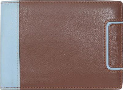 Sassora Men & Women Casual, Formal Blue, Tan Genuine Leather Wallet(4 Card Slots)