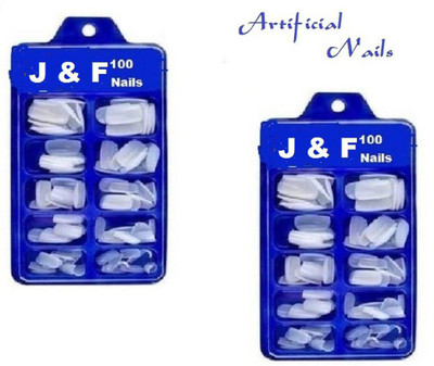 J & F Arylic Fake Nails Empress Curve Artificial Nails 200 Pcs (100 NAils * 2 ) White(Pack of 200)
