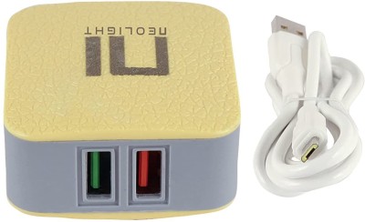Neolight 2.8 A Multiport Mobile Charger with Detachable Cable(Gold White, Cable Included)