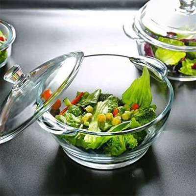 GOOD TO GREAT CREATION Glass Serving Bowl Serving Bowl with Glass Lid 1000 ML Glass Disposable Serving Bowl (Clear, Pack of 1)(Pack of 1, Clear)