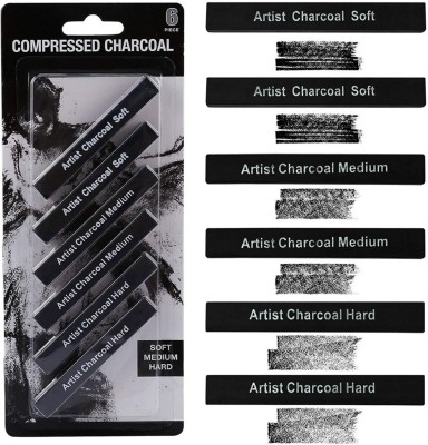 THR3E STROKES Compressed Charcoal Worisonn Compressed Charcoal Sticks. Soft, Medium, Hard Grades for Artists Professionals to Beginners Sketch Drawing Art Charcoal Artist Painting (6 Pcs) Stick(Pack of 6)