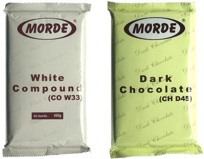 Morde Pack Of 2 | 400GM Each | White & Real Dark Chocolate Compound Slab Bar Bars(2 x 200 g)