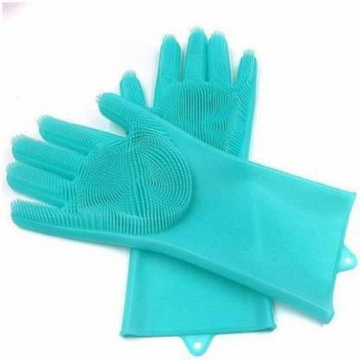 UKRAINEZ Reusable Rubber Silicon Household Safety Wash Scrubber Heat Resistant Kitchen Gloves for Dish washing, Cleaning, Gardening Wet and Dry Glove hand gloves for kitchen Wet and Dry Glove Set Wet and Dry Glove Set(Free Size Pack of 2)