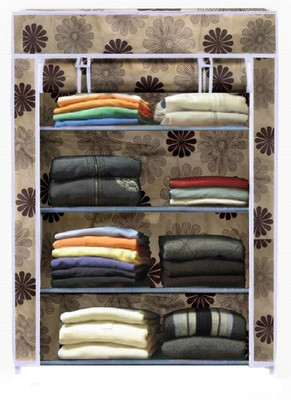 Flipkart Perfect Homes Studio 4 Rack Collapsible Waardrobe-FLOWER PP Collapsible Wardrobe  (Finish Color – Beige, DIY(Do-It-Yourself)) For Rs. 539 @ 55 %