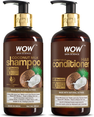 WOW SKIN SCIENCE Coconut Milk Hair Care Set - consists of Coconut Milk Shampoo & Coconut Milk Conditioner - Net Vol. 600mL(2 Items in the set)