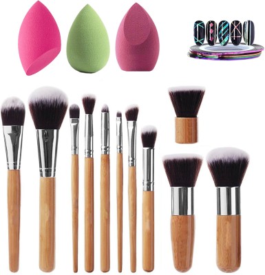 MGP FASHION Home & Professional Parlour Salon Makeup Grooming 11pcs Natural Wooden / Bamboo Handle Premium Synthetic Professional Makeup Brush Set Foundation Blending Blending Blush Concealer Eye Face Liquid Powder Cream Cosmetic Kit Makeup Set Brusher / 3pc Sponge Puff Cleansing Facial Sponges Foam