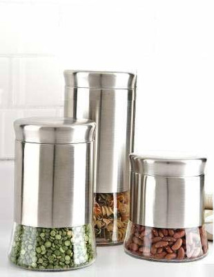 GREATZON ENTERPRISE Steel Utility Container  - 350 ml, 550 ml, 850 ml(Pack of 3, Silver)