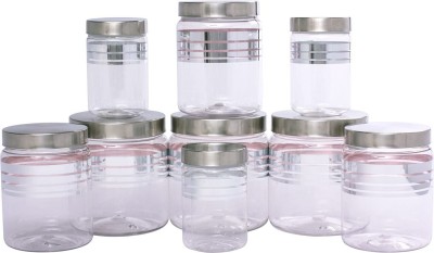 GPET Plastic, Steel Grocery Container  - 1500 ml, 1000 ml, 450 ml(Pack of 9, Silver)