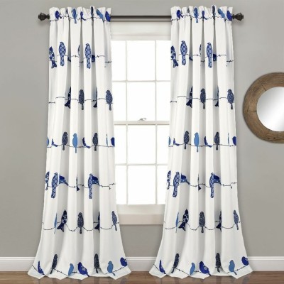 Tample Fab 214 cm (7 ft) Polyester Room Darkening Door Curtain (Pack Of 2)(Floral, Blue, White)