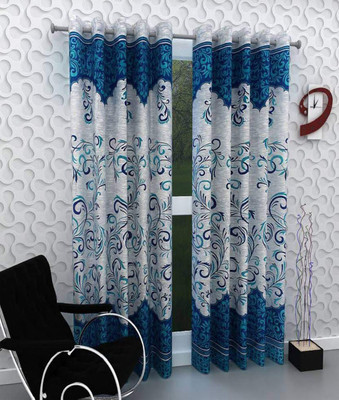 BANAVY 152 cm (5 ft) Window Polyester Curtain (Pack Of 2)(Blue, Printed)