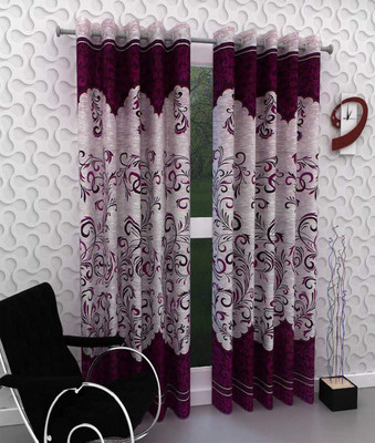 BANAVY 152 cm (5 ft) Window Polyester Curtain (Pack Of 2)(Purple, Printed)