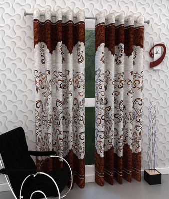 BANAVY 152 cm (5 ft) Window Polyester Curtain (Pack Of 2)(Brown, Printed)