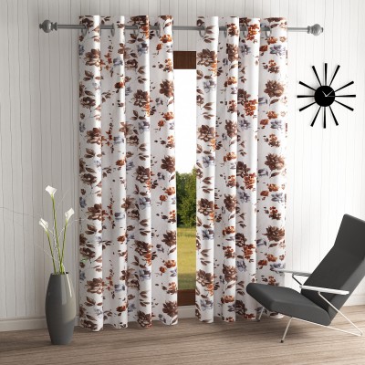 Home Sizzler 274 cm (9 ft) Polyester Long Door Curtain (Pack Of 2)(Floral, Brown)