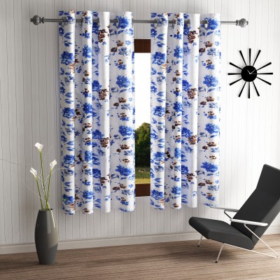 Home Sizzler 153 cm (5 ft) Polyester Window Curtain (Pack Of 2)(Floral, Blue)