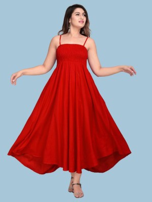 IQRAAR Women Fit and Flare Red Dress