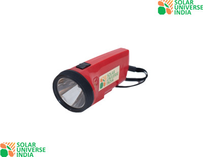 SOLAR UNIVERSE INDIA Rechargeable Solar LED Torch with 2 Light Modes, Inbuilt Lithium Battery and Hybrid Charging 3 hrs Torch Emergency Light(Red)