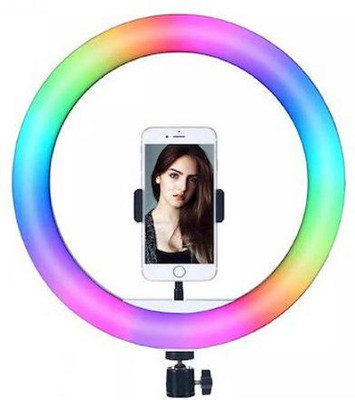 Webilla 10 Inch Multi color Red Green Blue (RGB) and Normal Light Selfie Ring without Tripod & Remote Control, 360° Rotatable Photography Dimmable Studio Lighting for Live Streaming Ring Flash(White)